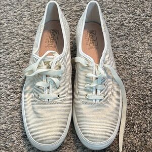 Keds Women's Striped Canvas Sneakers in Gold,Cream and White, Women’s 10